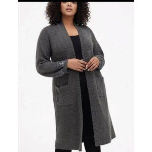 Torrid Cardigan Duster Open Front Gray Long Sweater with Pockets Size 0 L 12